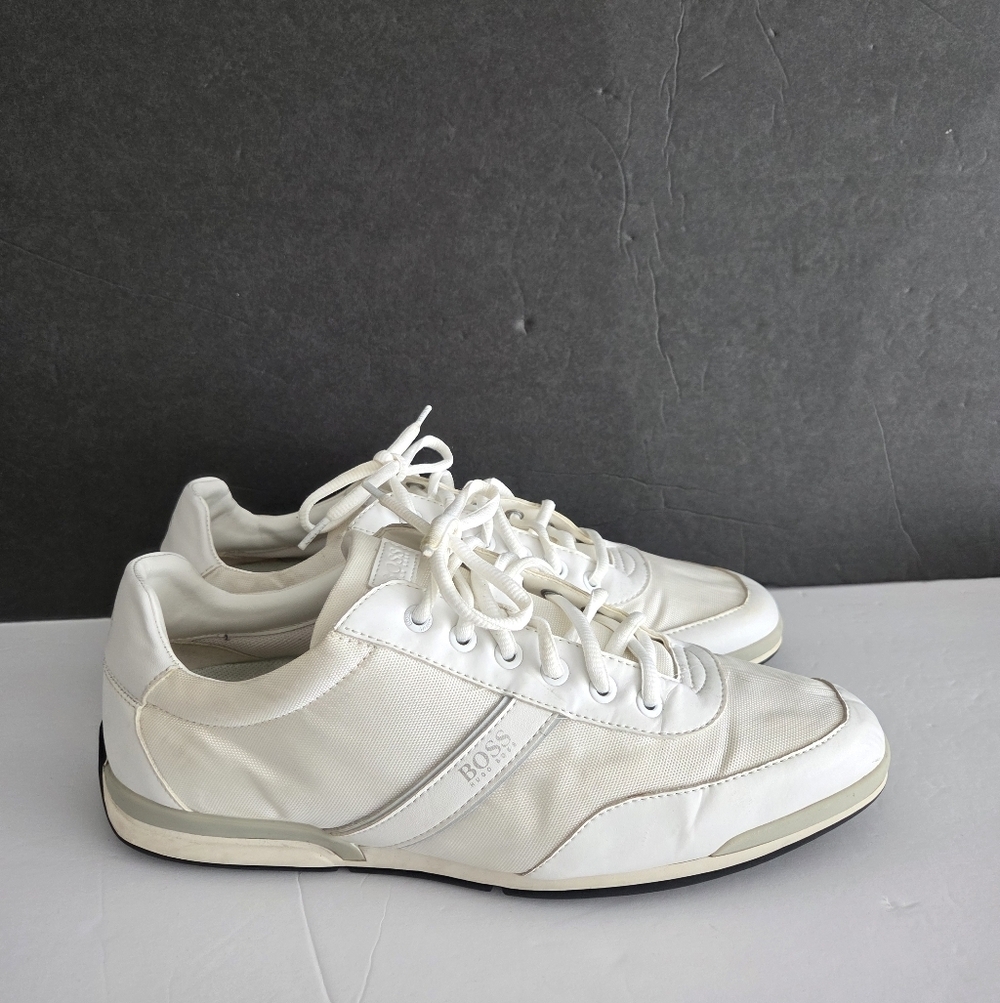 BOSS Hugo Boss Men’s White Low-Top Leather & Textile Sneakers Sz.43
